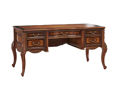 Elegant Classic Wooden Desk With Intricate Carved Details Drawers And Ornate Curved Legs 3d model