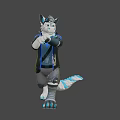 Game Movie Anthropomorphic Character With White Blue Fur Black Jacket And Mechanical Arm