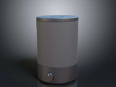 Modern Gray Cylindrical Speaker Featuring Fabric Mesh Surface And Bottom Control Knob 3d model
