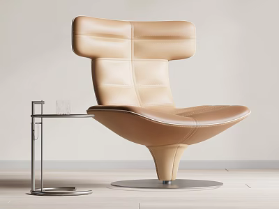 Beige Leather Leisure Chair With Modern Design Metal Round Base And Side Table With Glass 3d model