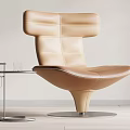 Beige Leather Leisure Chair With Modern Design Metal Round Base And Side Table With Glass