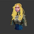 Fantasy Female Character In Silver Armor With Golden Braided Hair And Blue Undergarment Necklace