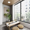 Modern Home Balcony Design With Large Windows Green Plants Work Desk And Comfortable Chair