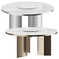 Round Marble Dining Table With Silver And Gold Legs And White Plates 3d model