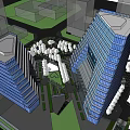 Two Modern Tall Office Buildings With Glass Curtain Walls And Green Surroundings