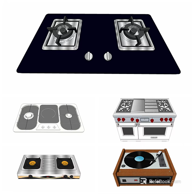 Different Types of Kitchen Cooking Appliances Including Gas Stoves Electric Cooktops and Ovens 3d model 