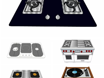 Different Types of Kitchen Cooking Appliances Including Gas Stoves Electric Cooktops and Ovens 3d model