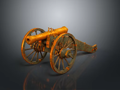 Vintage Military Cannon Weapon With Large Wooden Wheels And Rustic Metal Finish 3d model