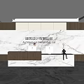 Modern Front Desk Reception Area For Architectural Design Firm With Marble Wall And Sculpture
