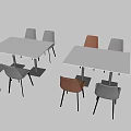 Modern Rectangular Dining Table Set with White Tabletop and Gray Brown Chairs 3d model