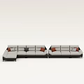 Modern L Shaped Sofa Set With Orange Gray And Patterned Cushions 3d model