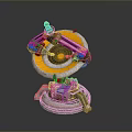 3D Mechanical Device Model With Circular Yellow Disc And Gray Base Mechanical Components