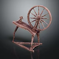 Antique Copper Spinning Wheel With Wooden Frame And Traditional Textile Equipment