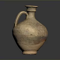 Ancient Clay Vase Sculpture with Hand Carved Textured Surface and Traditional Design
