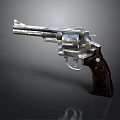 Silver Metal Revolver With Polished Finish And Classic Wooden Grip Design