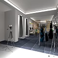 Indoor Photography Studio Space With Camera Tripod Clothing Racks And Hanging Clothes