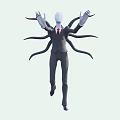 Game Movie Character With White Head Black Suit Red Tie Black Tentacles In Dynamic Pose