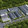 Modern Industrial Factory Complex With Multiple Buildings Green Areas Parking And Trees
