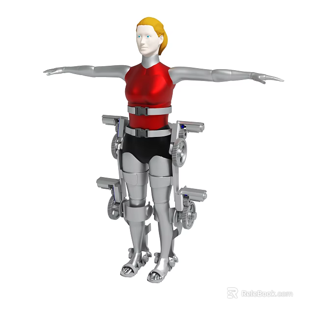 Humanoid Robot With Silver Mechanical Legs Waist Device Red Top Extended Arms 3d model 