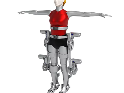 Humanoid Robot With Silver Mechanical Legs Waist Device Red Top Extended Arms 3d model