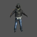 3D Tactical Character Wearing Black Jacket Striped Vest Distressed Jeans Helmet Goggles And Gloves