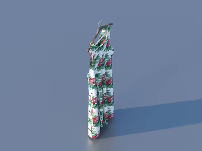 Floral Pattern Spaghetti Strap Dress Hanging On Hanger With White Base 3d model