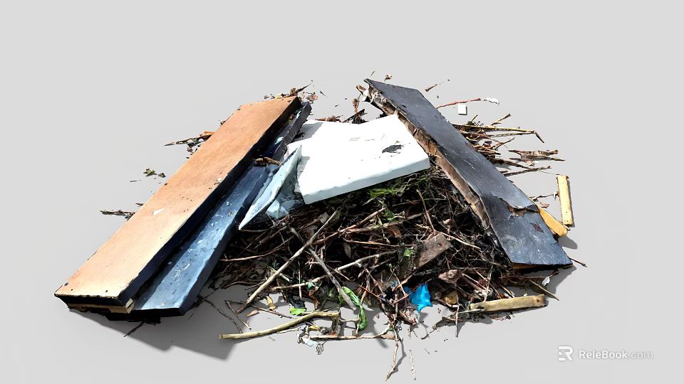 Household Waste Pile With Wooden Planks Twigs And Plastic Fragments 3d model 