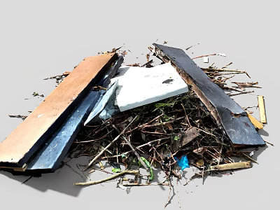 Household Waste Pile With Wooden Planks Twigs And Plastic Fragments 3d model