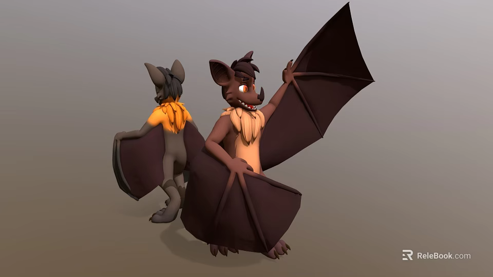 Two Bat Like Game And Movie Characters With Brown And Grey Fur And Large Wings 3d model 
