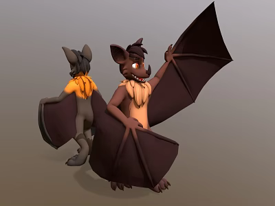 Two Bat Like Game And Movie Characters With Brown And Grey Fur And Large Wings 3d model