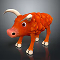 Cartoon Character Orange Cow with White Horns White Hooves and Scaly Skin