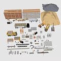 Various Construction Materials And Equipment With Bricks Cement Trucks Excavators And Steel 3d model
