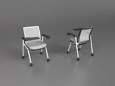 Two Modern Office Chairs With White Striped Backrest Black Armrests And Wheels 3d model