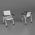 Two Modern Office Chairs With White Striped Backrest Black Armrests And Wheels 3d model