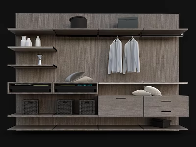 Modern Wardrobe Design With Shelves Hanging Shirts Storage Boxes And Accessories 3d model