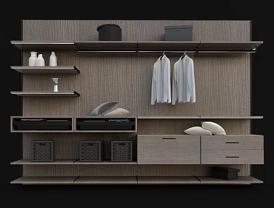Modern Wardrobe Design With Shelves Hanging Shirts Storage Boxes And Accessories 3d model