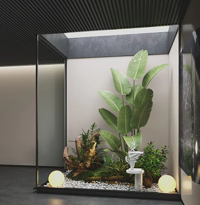 Indoor Landscape With Large Leafy Green Plants Small Foliage And Modern Interior Decor 3d model