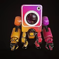 Colorful Cartoon Robot Character With Large Lens Head And Mechanical Limbs