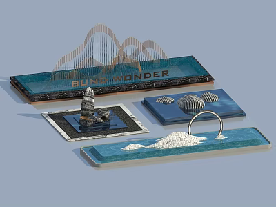 Bridge Wonder Architectural Models With Blue Base And White Structural Design 3d model