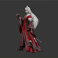 Ancient Chinese Character In Red Black Robe With White Long Hair And Ornate Details