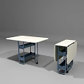 Foldable Dining Table With White Tabletop Blue Frame Storage Shelves And Wheels 3d model