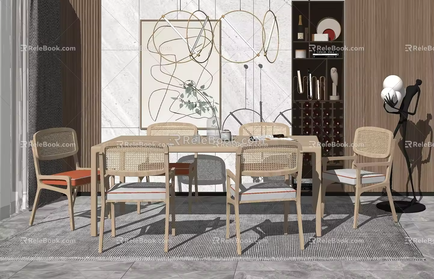 Nordic Dining Table and Chair Combination 3d model