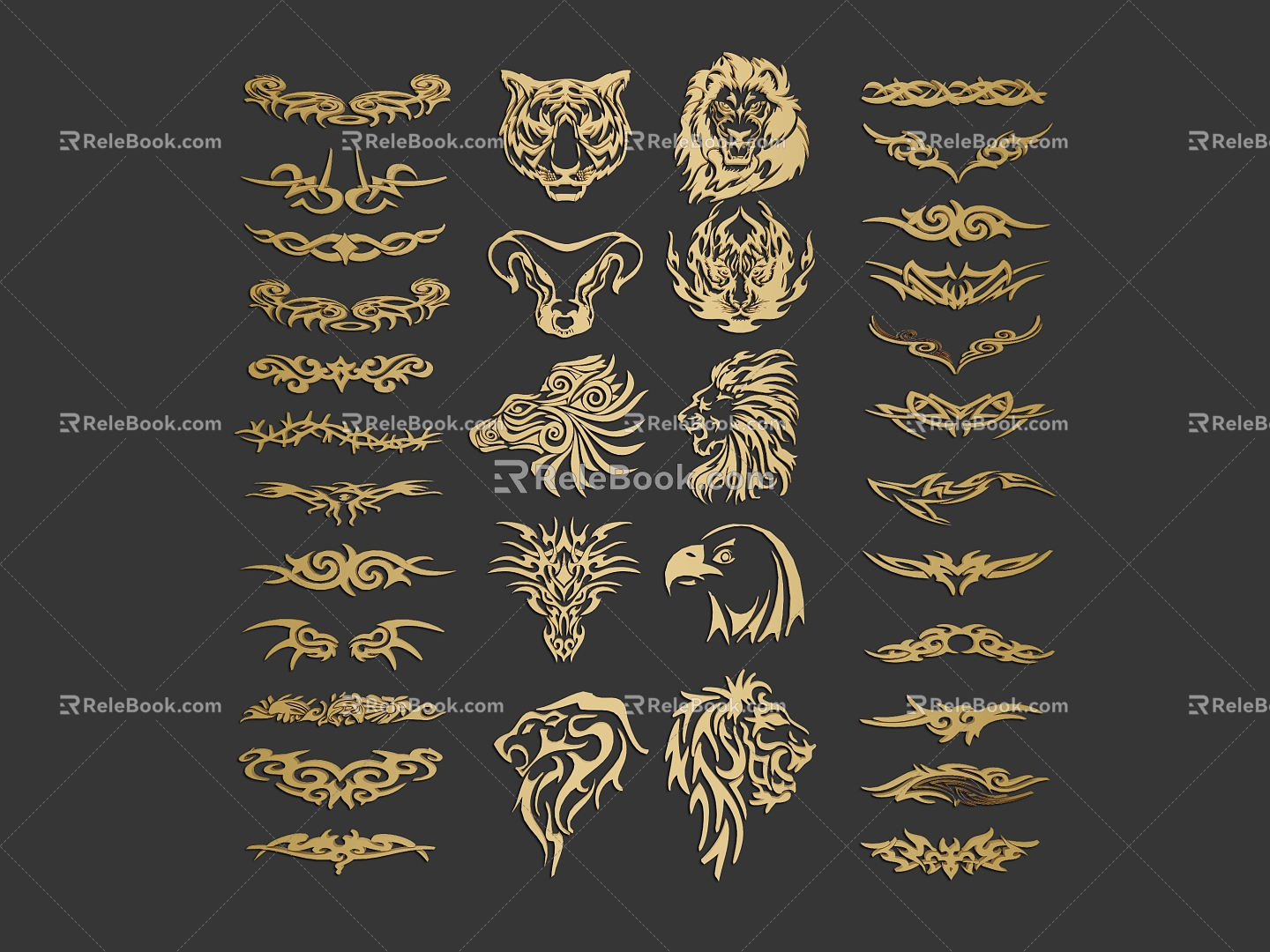 Animal Pattern Black Ancient Dragon Canglong Rune Figure Tattoo Totem Tattoo Material Graphic Icon Seal 3d model