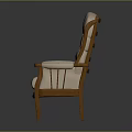 Modern Chair With Wooden Armrests Light Fabric And Square Tufted Backrest
