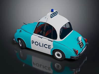 Vintage Blue And White Police Car With Police Light On Roof And POLICE Text 3d model