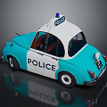 Vintage Blue And White Police Car With Police Light On Roof And POLICE Text