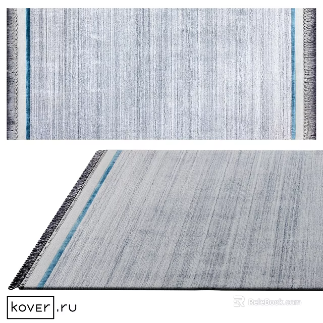 Light Blue Striped Square Rug With Fringe Details For Living Room Decor 3d model 