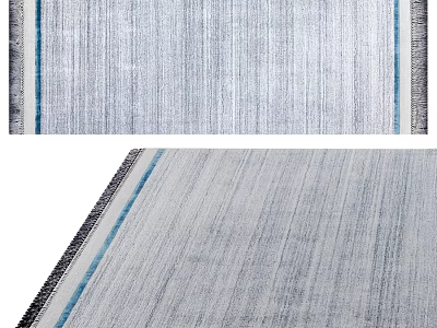 Light Blue Striped Square Rug With Fringe Details For Living Room Decor 3d model