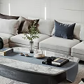 Contemporary Dining And Living Room Interior With Marble Flooring Dining Table Chairs And Pendant Lighting