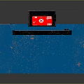 Blue Table With Red Screen Tablet And Keyboard On Surface